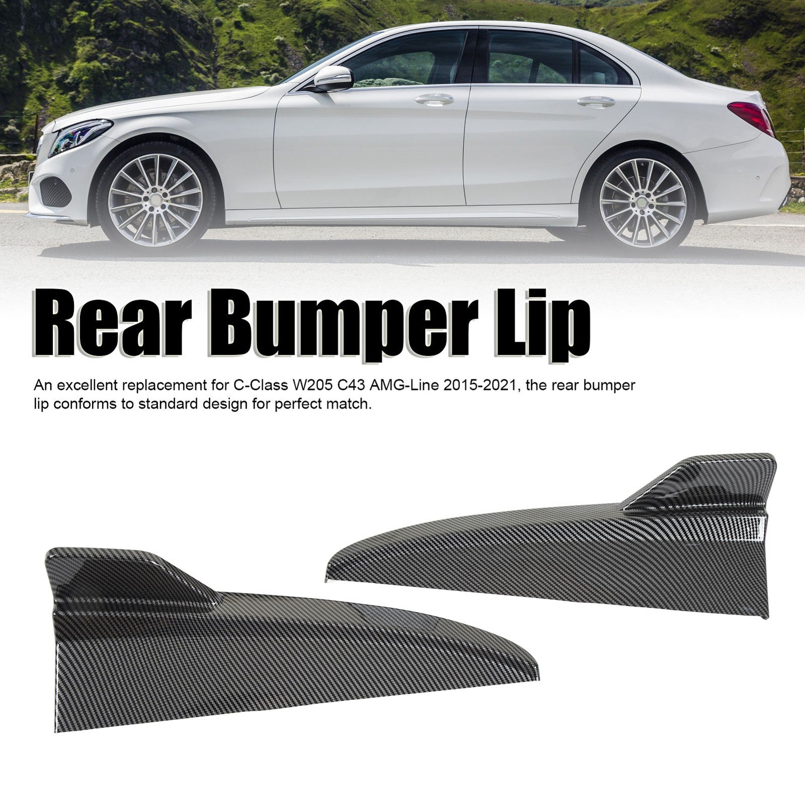﹒1 Pair Rear Bumper Lip Diffuser Tail Side Splitter For C‑Class W205 C43