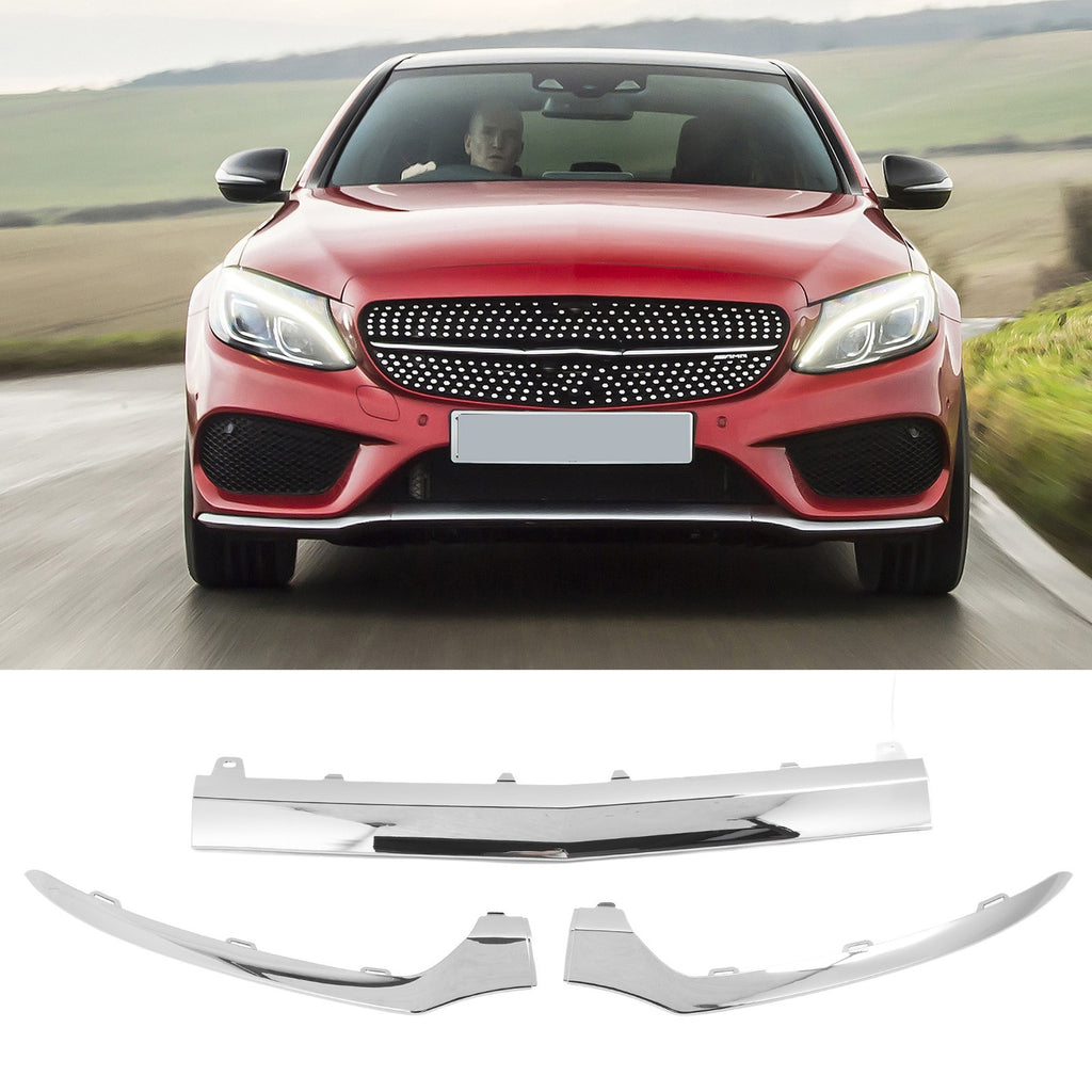 ˇ3Pcs Front Bumper Lower Chrome Trim 2058851374 For C‑Class W205 C205 A205
