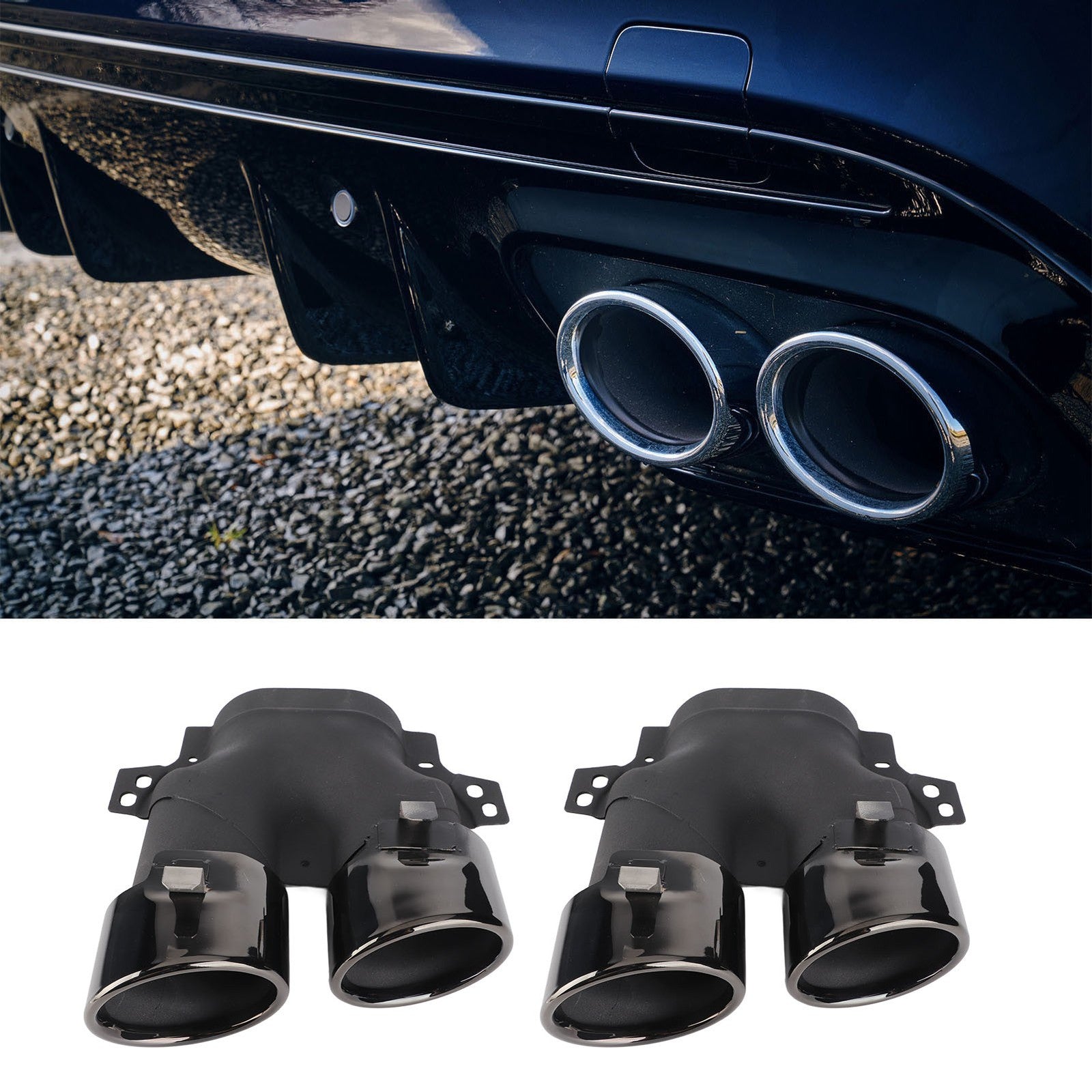 ﹒Quad Exhaust Tips For AMG C43 W205 S205 C205 A205 Facelift 2019+(Black Chrome )