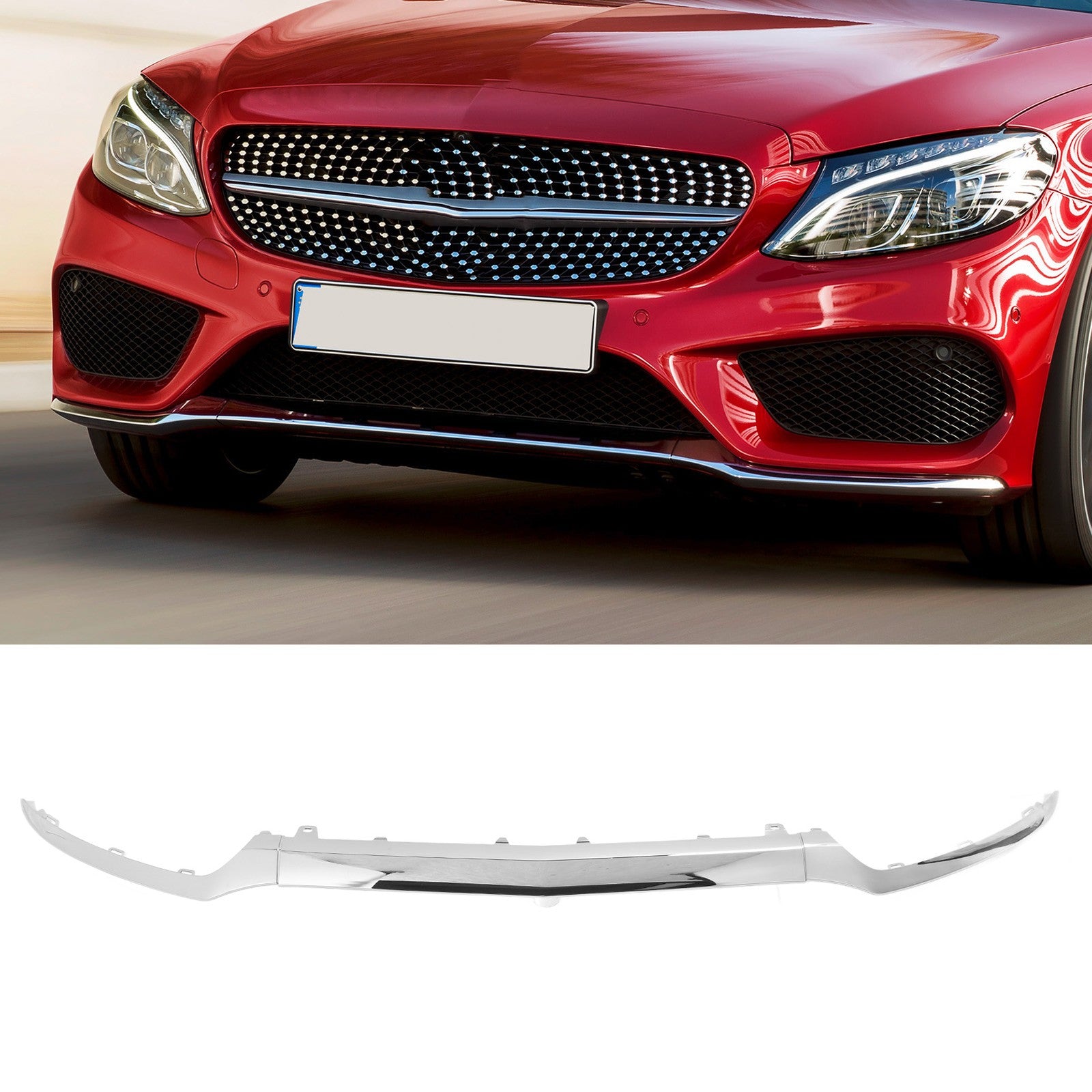 ˇ3Pcs Front Bumper Lower Chrome Trim 2058851374 For C‑Class W205 C205 A205