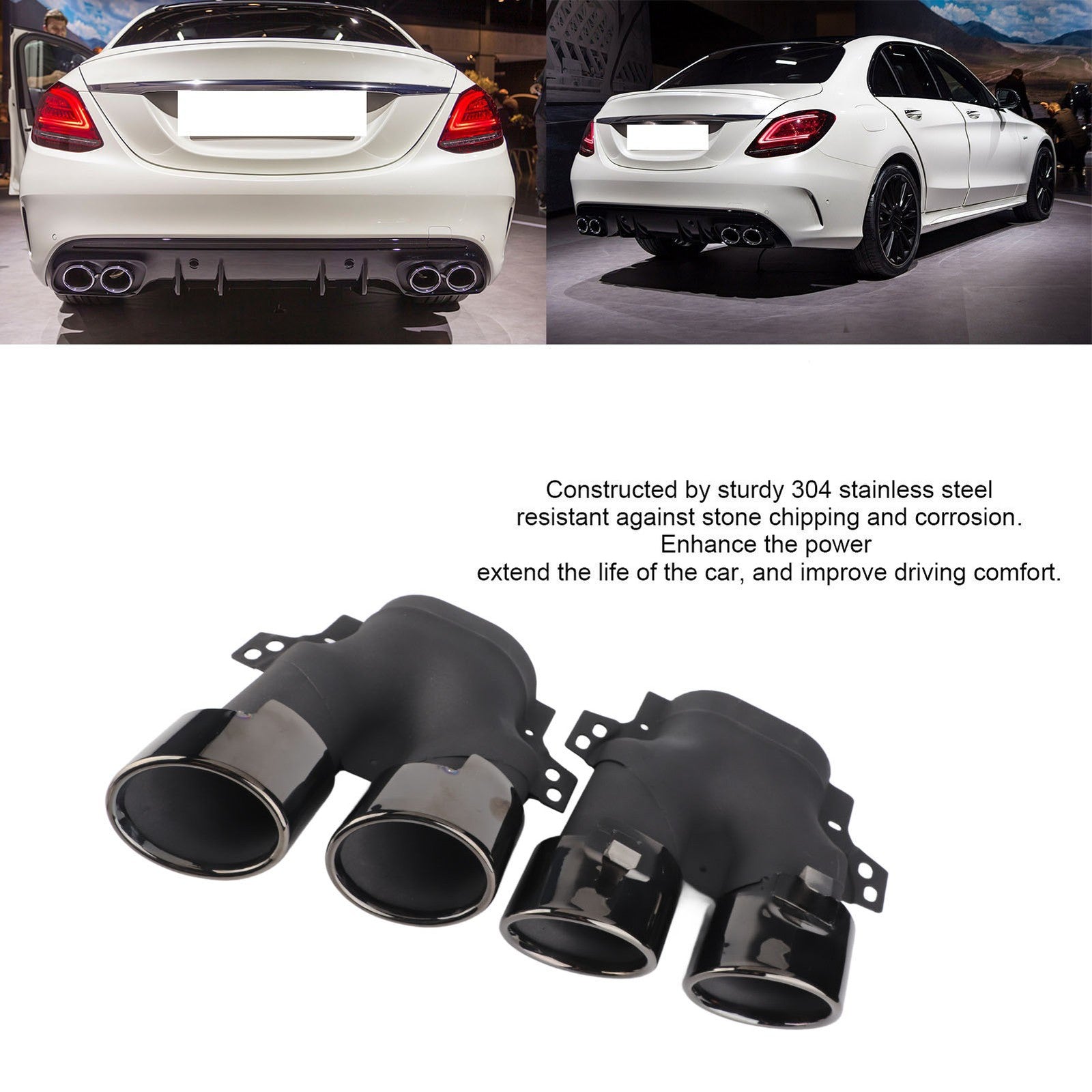 ﹒Quad Exhaust Tips For AMG C43 W205 S205 C205 A205 Facelift 2019+(Black Chrome )