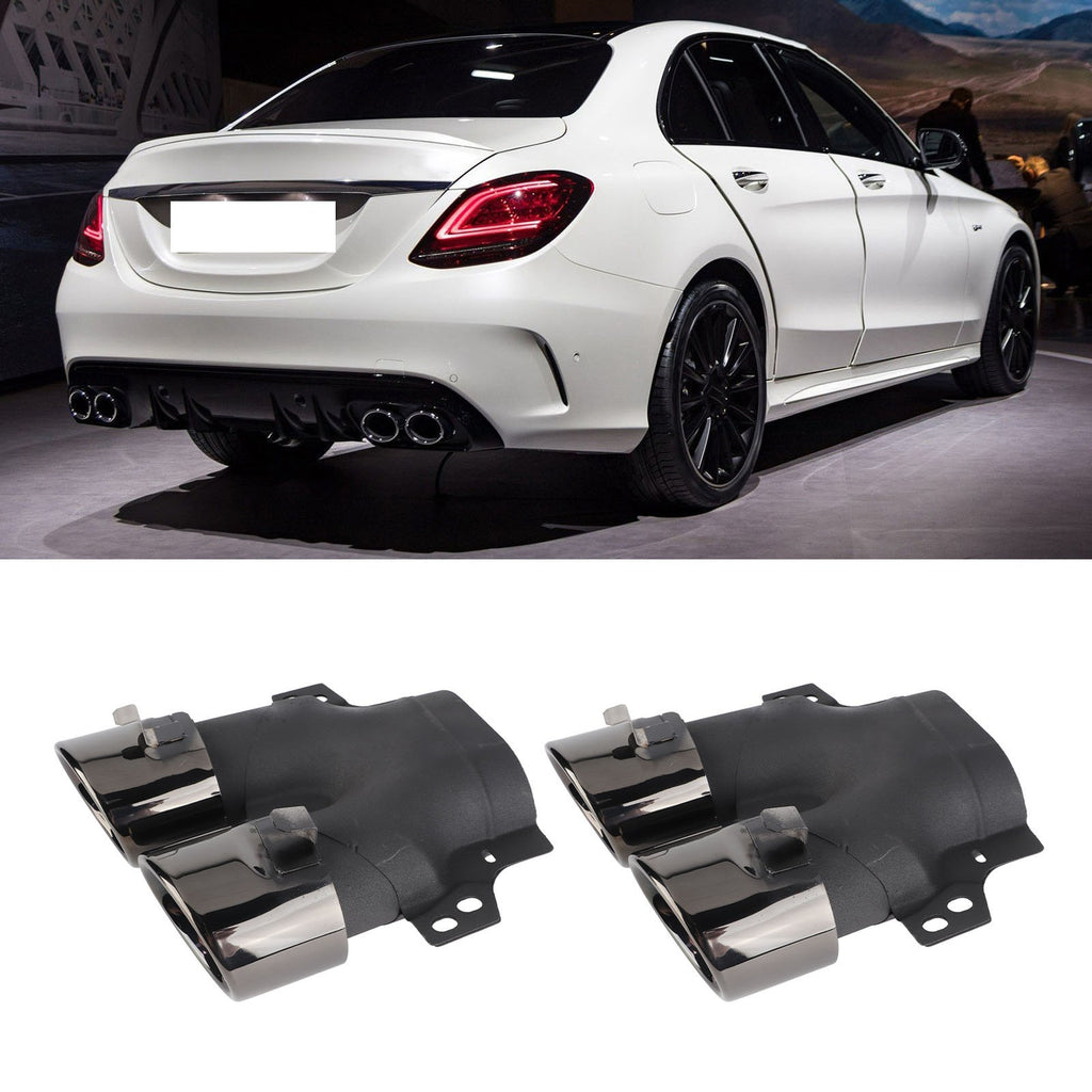 ﹒Quad Exhaust Tips For AMG C43 W205 S205 C205 A205 Facelift 2019+(Black Chrome )
