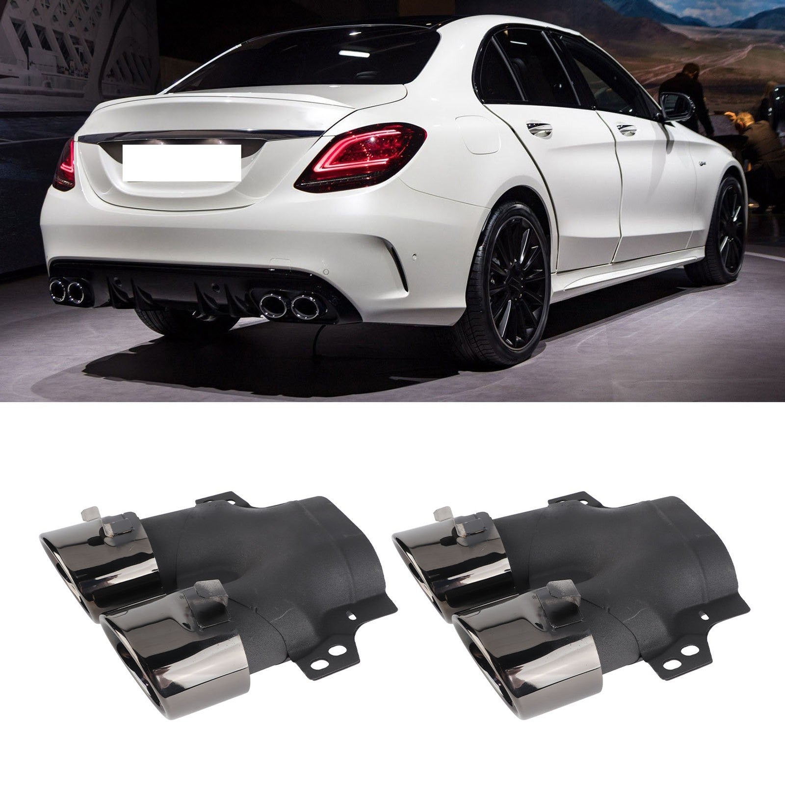 ﹒Quad Exhaust Tips For AMG C43 W205 S205 C205 A205 Facelift 2019+(Black Chrome )