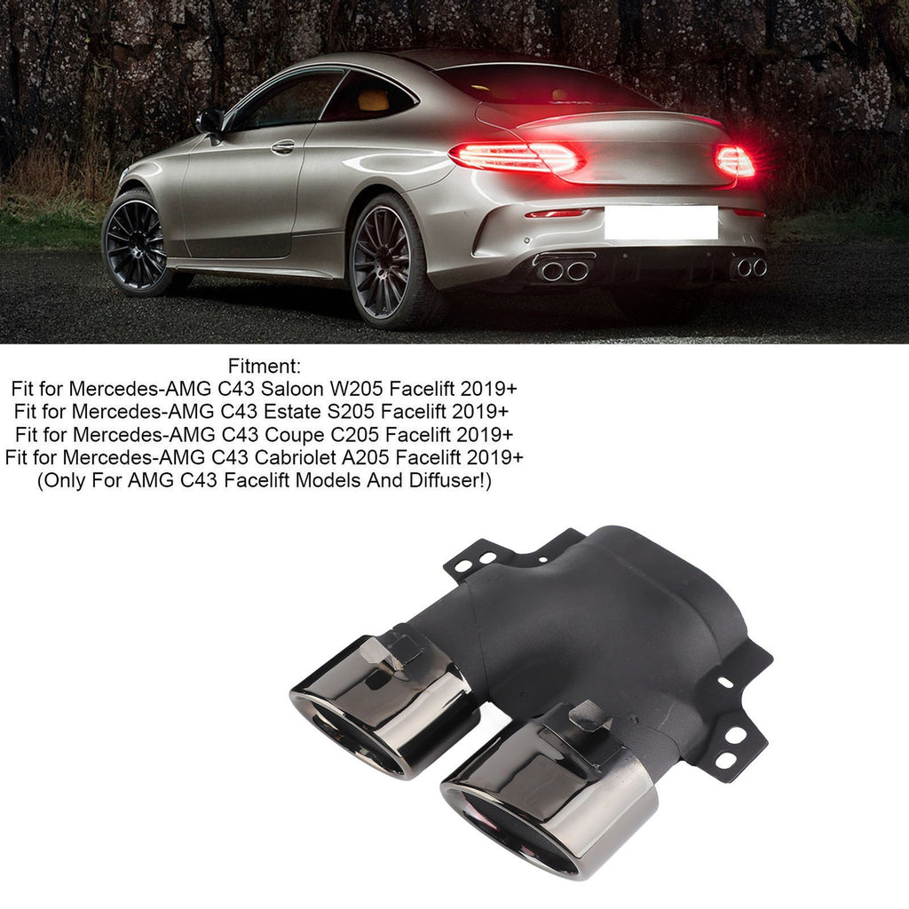 ﹒Quad Exhaust Tips For AMG C43 W205 S205 C205 A205 Facelift 2019+(Black Chrome )