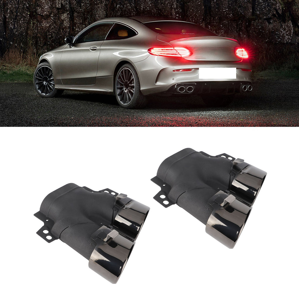 ﹒Quad Exhaust Tips For AMG C43 W205 S205 C205 A205 Facelift 2019+(Black Chrome )