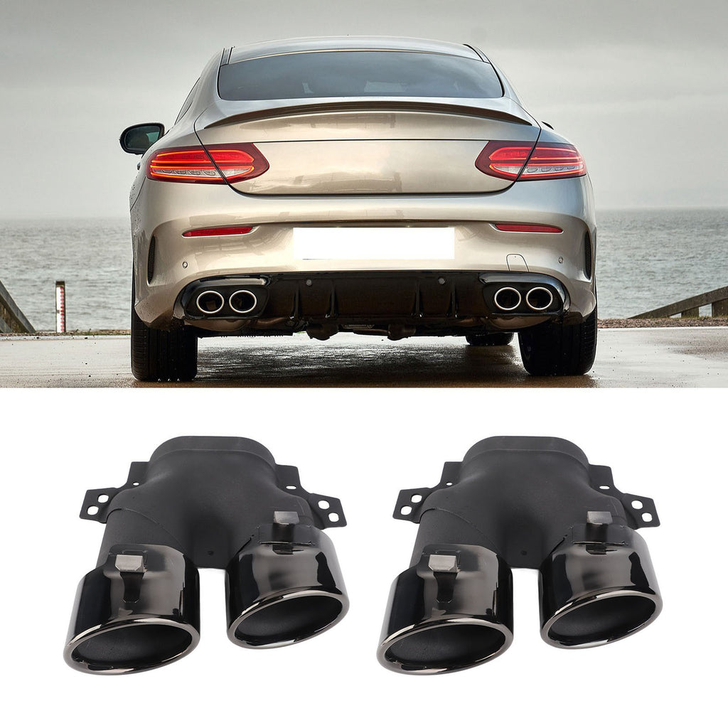 ﹒Quad Exhaust Tips For AMG C43 W205 S205 C205 A205 Facelift 2019+(Black Chrome )